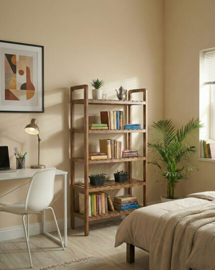 Doğal Ahşap Kitaplık – Minimal Tasarımlı, Çok Amaçlı 5 Raflı Düzenleyici