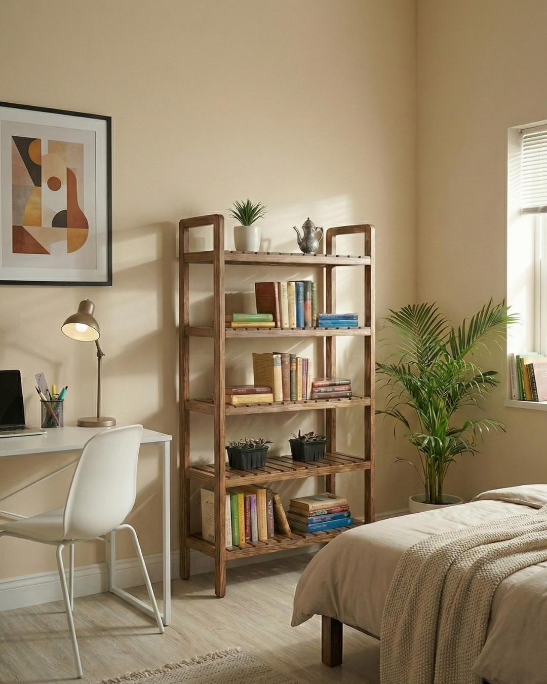 Doğal Ahşap Kitaplık – Minimal Tasarımlı, Çok Amaçlı 5 Raflı Düzenleyici Doğal Ahşap Kitaplık – Minimal Tasarımlı, Çok Amaçlı 5 Raflı Düzenleyici
