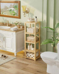 Doğal Ahşap Banyo Rafı – 5 Katlı Düzenleyici ve Havluluk