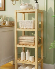 Doğal Ahşap Banyo Rafı – 5 Katlı Düzenleyici ve Havluluk
