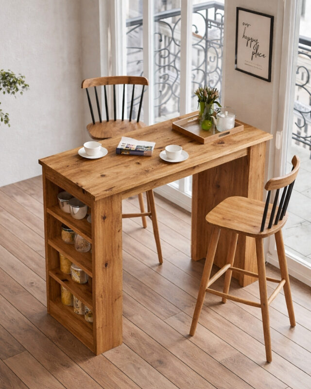 Ahşap Raflı Bar Masası